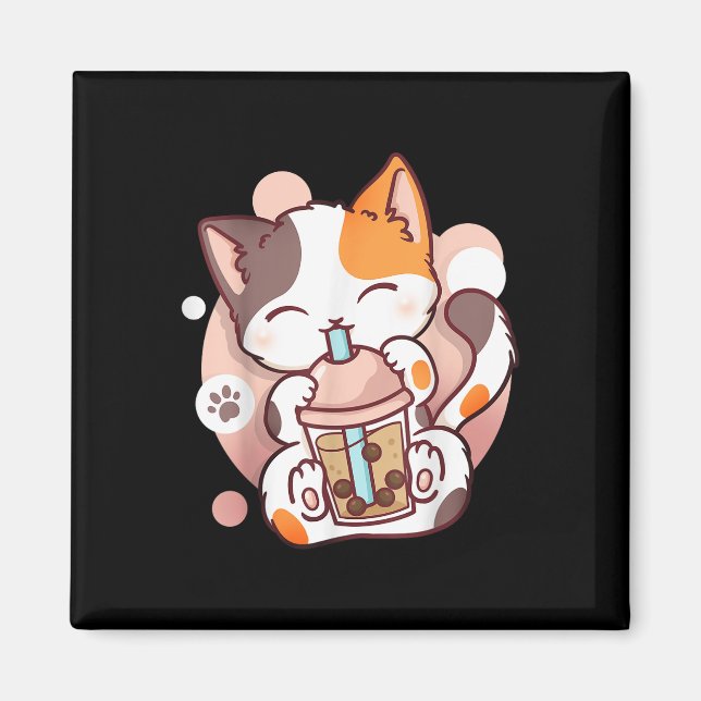 Imán Cat Boba Tea Bubble Tea Anime Kawaii Neko (Frente)
