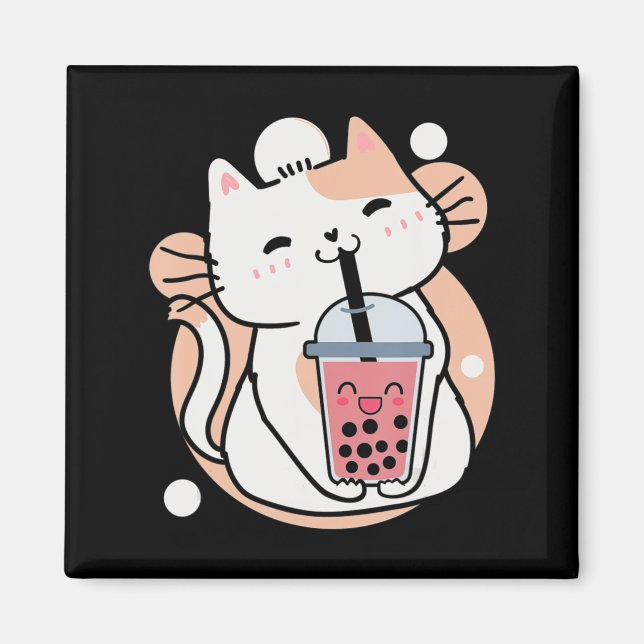 Imán Cat Boba Tea Bubble Tea Anime Kawaii Neko Milktea (Frente)