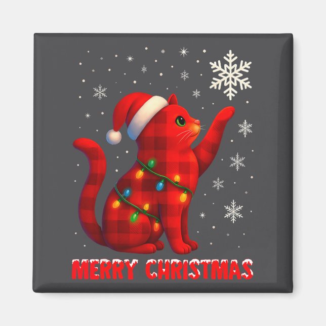 Imán Cat Christmas Light Reindeer Santa Christmas Cat L (Frente)