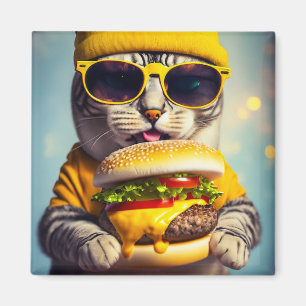 Imán CAT CON CHEESEBURGER FUNNY FRIDGE Magnet