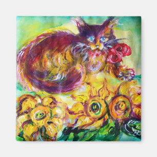 IMÁN CAT CON LA CINTA Y LOS GIRASOLES ROJOS