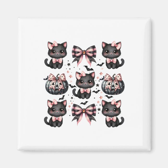 Imán Cat Coquette Halloween dobla Black Pink Halloween  (Frente)