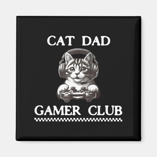 Imán Cat Dad Gamer Club Funny Cat Lover Gaming Game Fat (Frente)