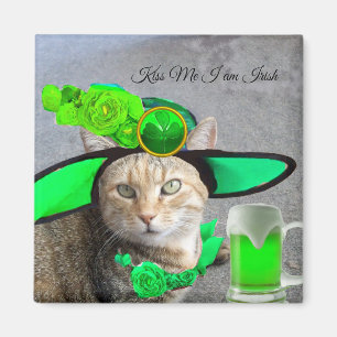 IMÁN CAT ELEGANTE DEL DÍA DE ST PATRICK, ROSAS VERDES,