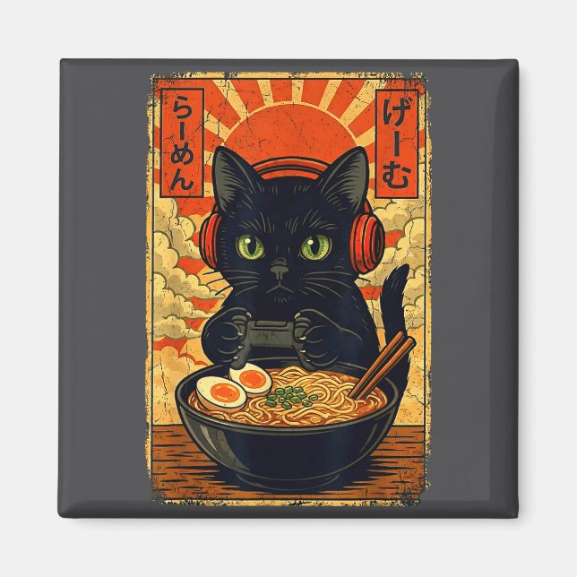 Imán Cat Gamer Men Anime Kawaii Funny Gaming Headset Ca (Frente)