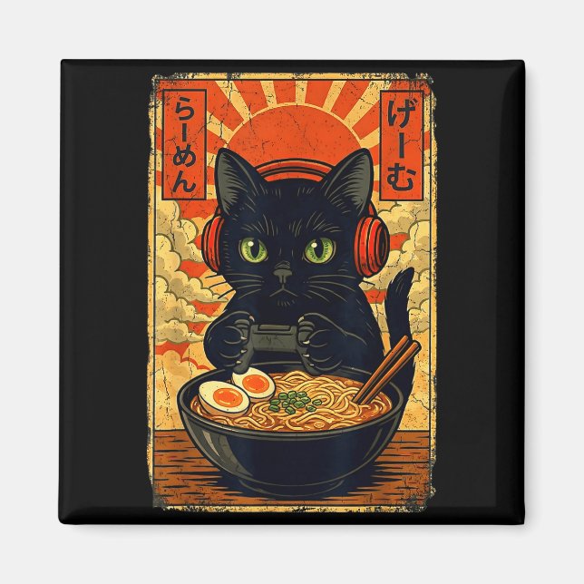 Imán Cat Gamer Men Anime Kawaii Funny Gaming Headset Ca (Frente)