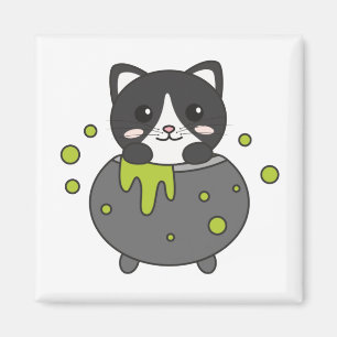 Imán Cat Happy Halloween Cauldron Bat