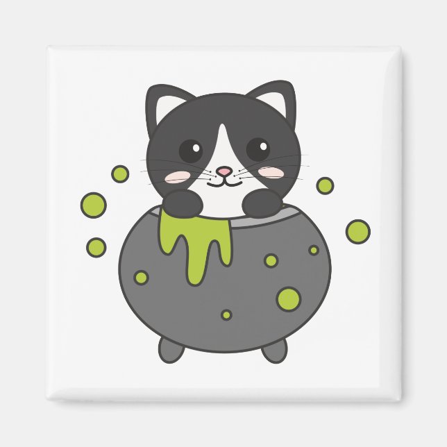 Imán Cat Happy Halloween Cauldron Bat (Frente)