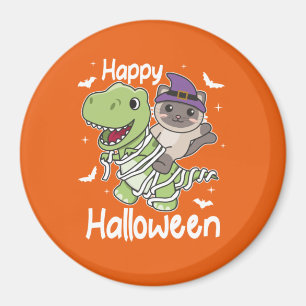 Imán Cat Happy Halloween T-rex Mummy Costume