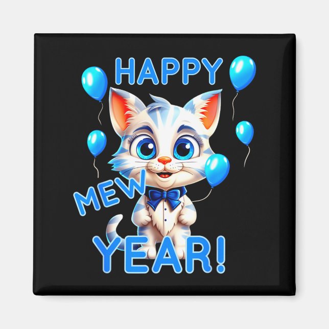 Imán Cat Happy New Year Mew Year Funny New Years Party  (Frente)