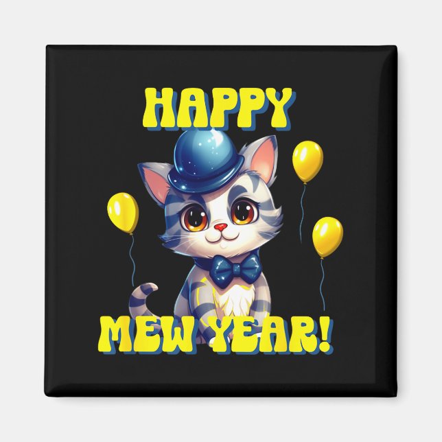 Imán Cat Happy New Year Mew Year Funny New Years Party  (Frente)