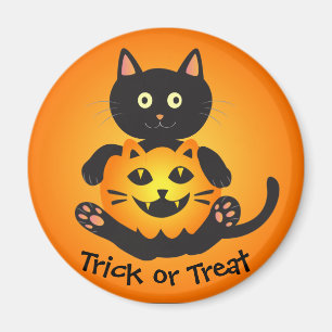 Imán Cat Holding Jack-o'-Lantern