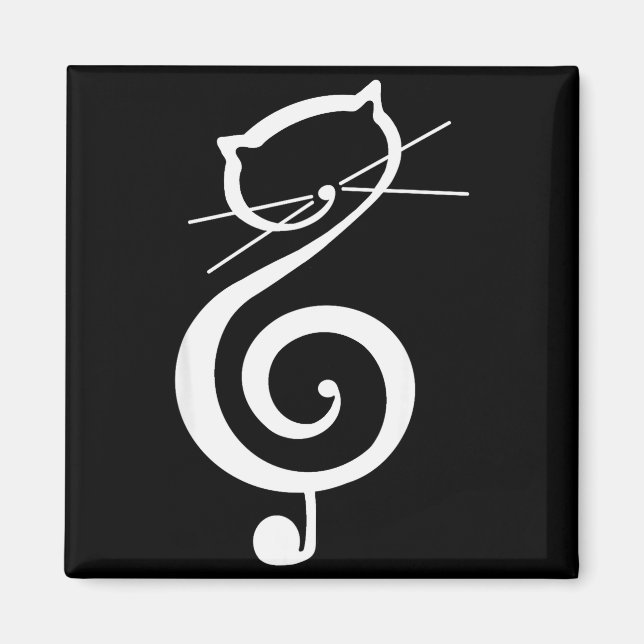 Imán Cat Kitty Treble Music Clef Funny Cat Music Notes  (Frente)