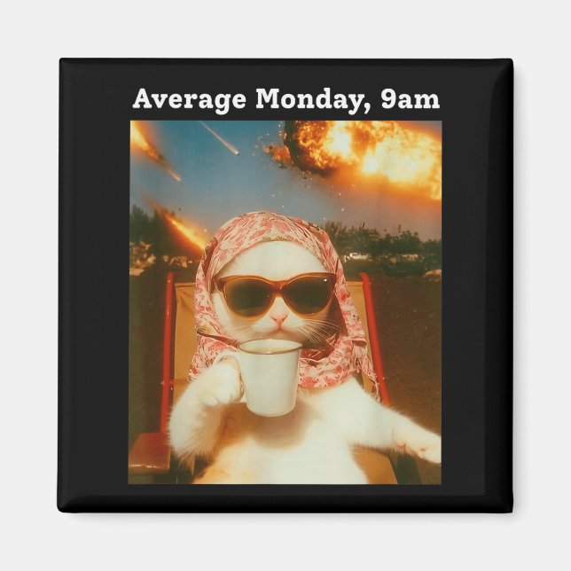 Imán Cat Meme Average Monday 9am Funny Sarcastic Back T (Frente)