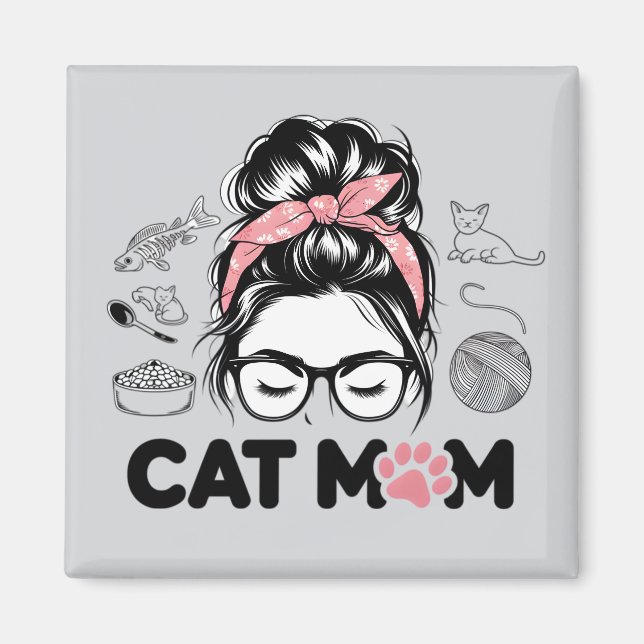Imán "Cat Mom" Funny Cute Cat Lover Women (Frente)