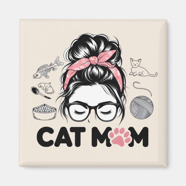 Imán "Cat Mom" Funny Cute Cat Lover Women (Frente)