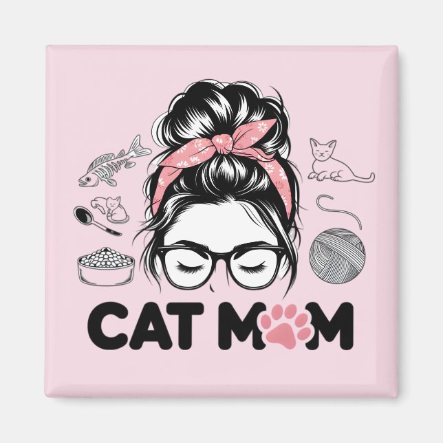 Imán "Cat Mom" Funny Cute Cat Lover Women (Frente)