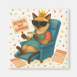 Imán Cat Mom Retirement is drinking coffee 