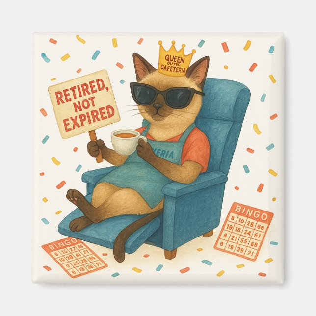 Imán Cat Mom Retirement is drinking coffee  (Frente)