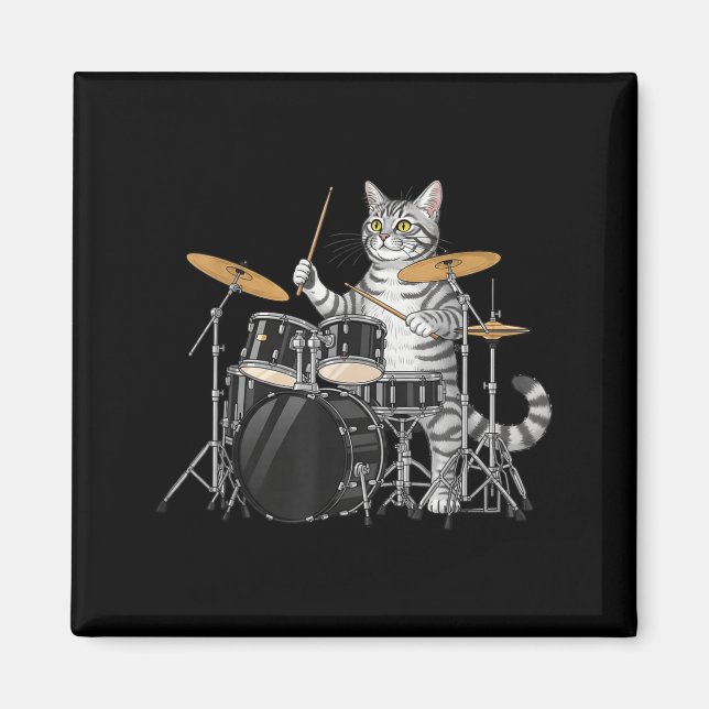 Imán Cat Playing Drums Drumset Drumkit Drumming Drum Dr (Frente)