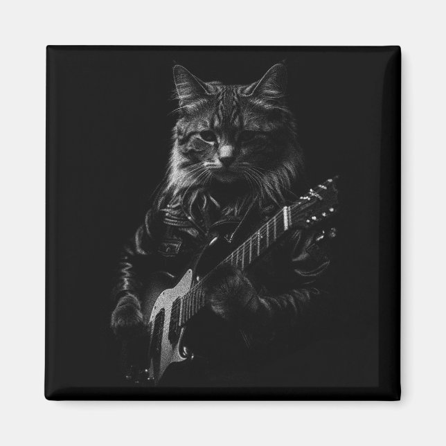 Imán Cat Playing Guitar Rock Star Rock And Roll Men Wom (Frente)