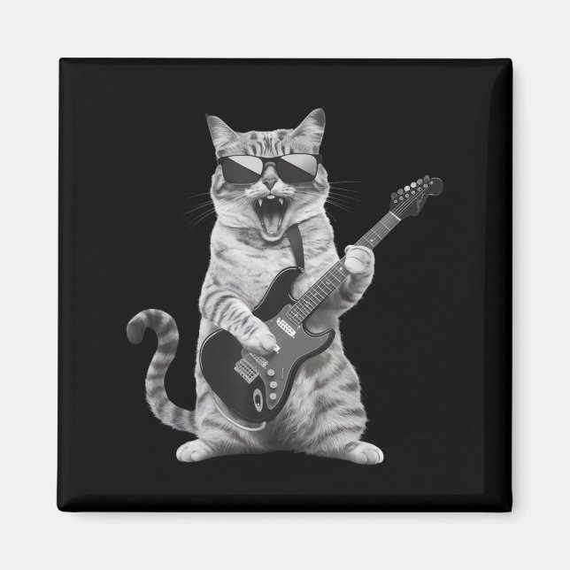 Imán Cat Playing Guitar Rock Star Rock And Roll Men Wom (Frente)