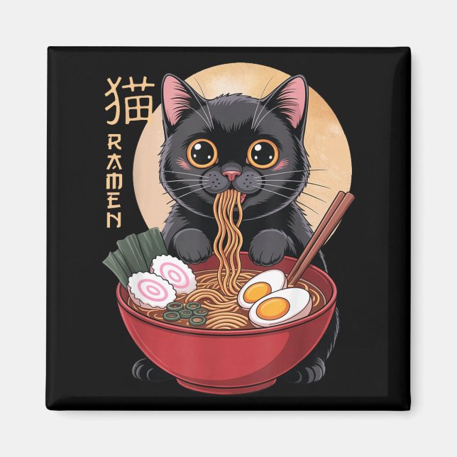 Imán Cat Ramen Funny Graphic Tees Japanese Kawaii Cat A (Frente)