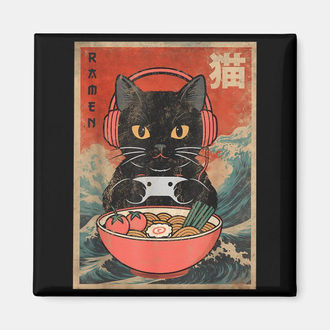 Imán Cat Ramen Japanese Funny Graphic Kawaii Anime  (Frente)