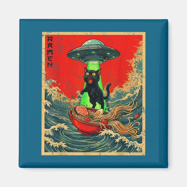 Imán Cat Ramen Ufo Japanese Anime Graphic Tees Men Wome (Frente)