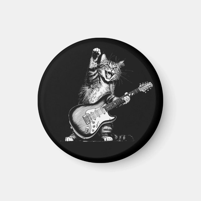 Imán Cat Rockin' the Guitar , Music Lover Gift (Frente)