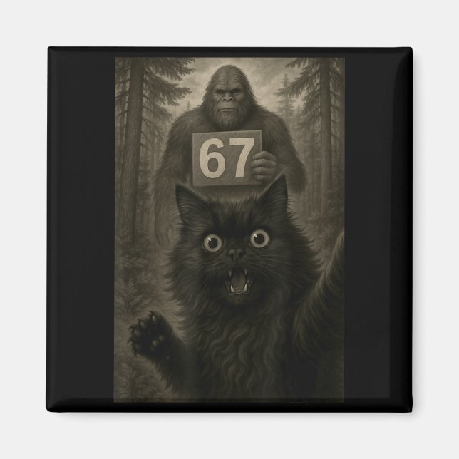 Imán Cat Selfie 67 Meme Six Seven Funny Bigfoot  (Frente)