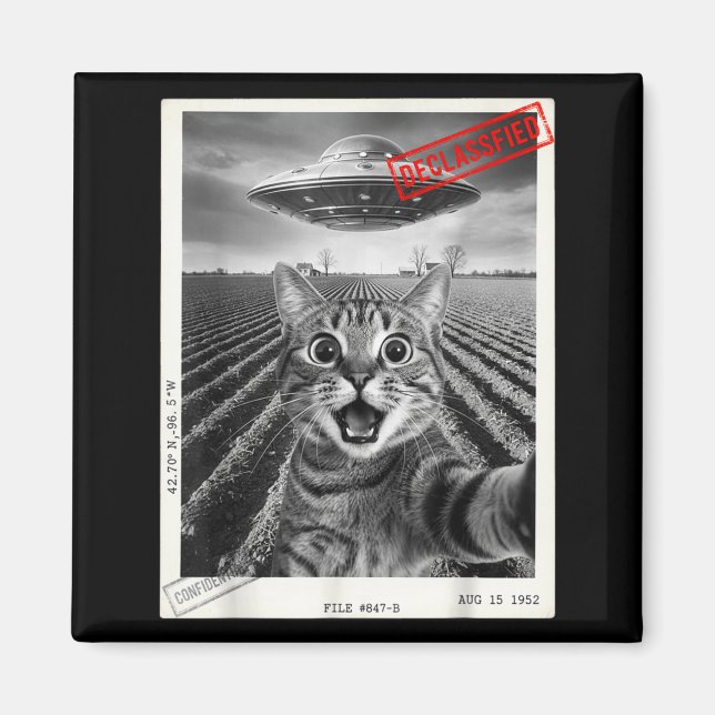 Imán Cat Selfie Ufo Alien Funny Surprised Cat Meme Men  (Frente)