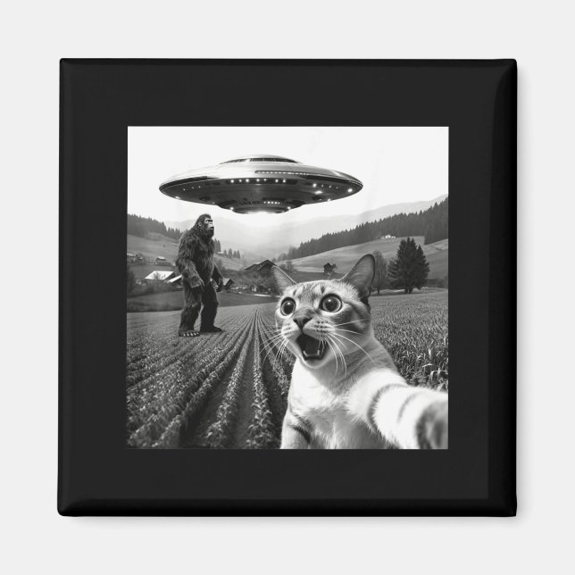 Imán Cat Selfie With Alien Ufo Funny Cat Alien Bigfoot  (Frente)