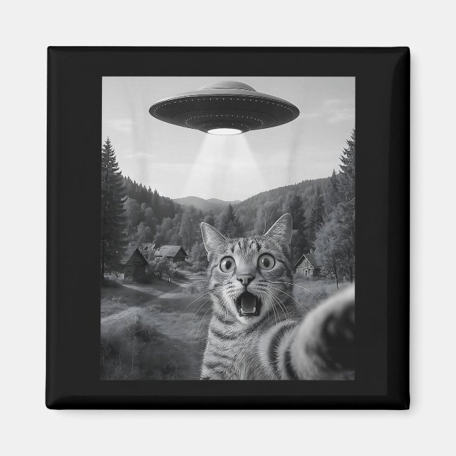 Imán Cat Selfie With Alien Ufo Funny Cat Funny Ed Cat  (Frente)