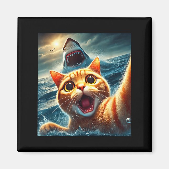 Imán Cat Selfie With Shark Funny  (Frente)