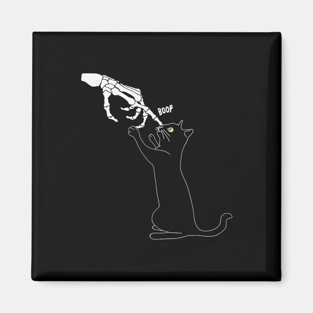 Imán Cat Skeleton Hand Boop Cat Nose Funny Halloween Ou (Frente)