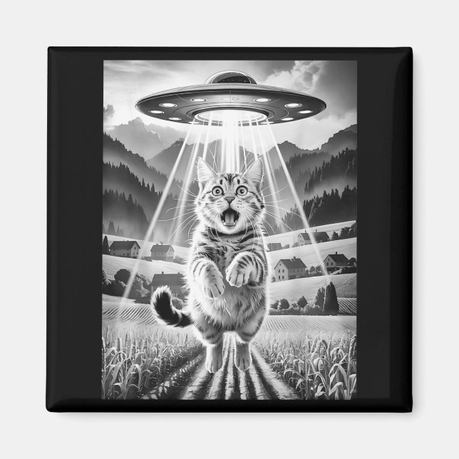 Imán Cat Ufo Alien Abduction Funny Graphic Tees Men Wom (Frente)