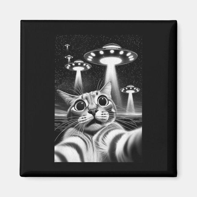 Imán Cat Ufo _ Gracioso Meme De Invasión Retro Alien Ca (Frente)
