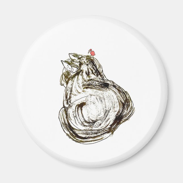 Imán Cat with Red Bird Dry Brush Drawing Art (Frente)