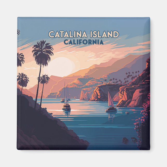 Imán Catalina Island California Boats Sunset Retro (Frente)