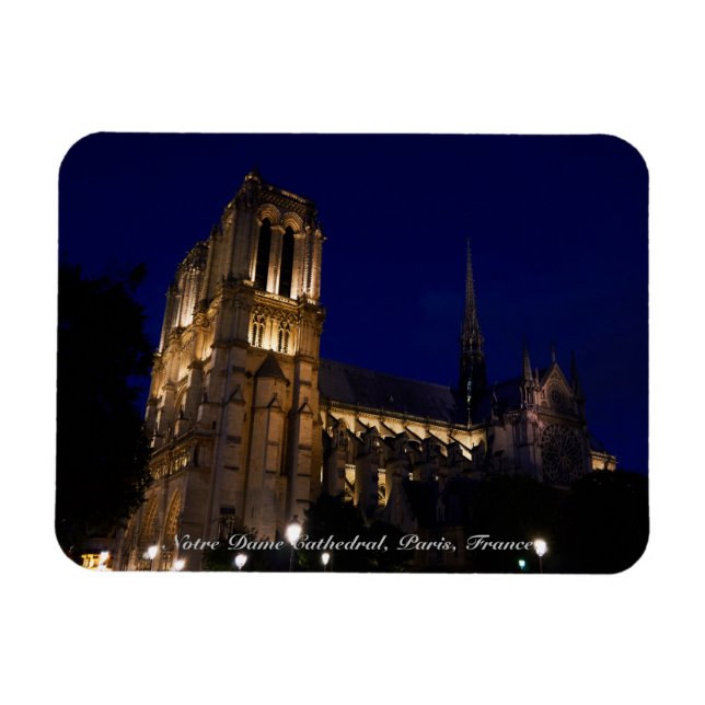 Imán Catedral de Notre Dame de noche, París, Francia (Horizontal)
