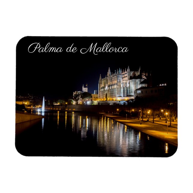 Imán Catedral de Palma de Mallorca por la noche - Españ (Horizontal)