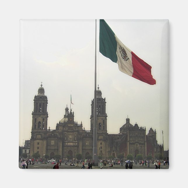 Imán Catedral en el Zocalo del DF con la Bandera (Frente)