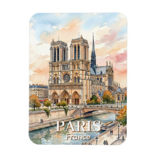 Imán Catedral Notre Dame de París Acuarela Viajes