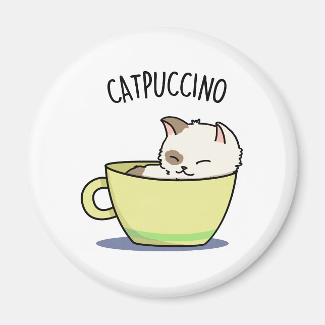 Imán Catpucccino Gracioso Gato Gato Gatito En Un Pun De (Frente)