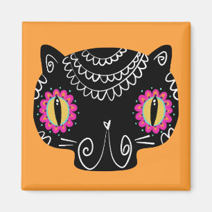 Imán Catrina de gato de cráneo de azúcar Día de los mue