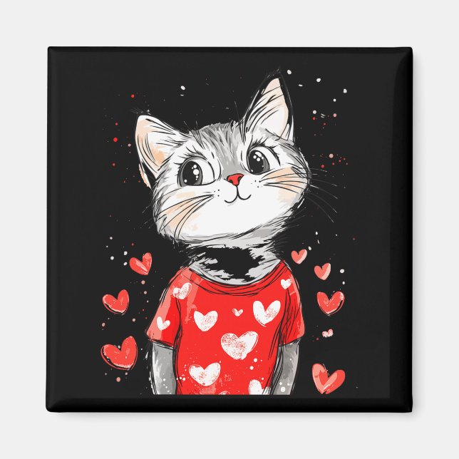 Imán Cats Lover Heart Girls Kitten Valentine’s Day Wome (Frente)