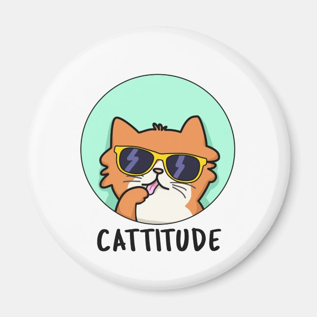 Imán Cattitude divertida actitud gato juego de palabras (Frente)
