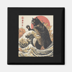 Imán Catzilla Cat Arte Japonés Gracioso Gato Para Hombr
