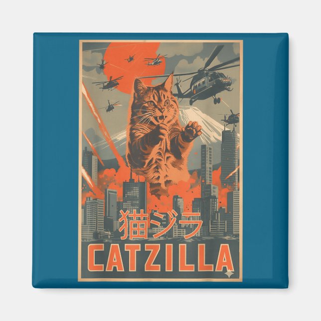 Imán Catzilla Cat Japanese Art Funny Cat For Men Women  (Frente)